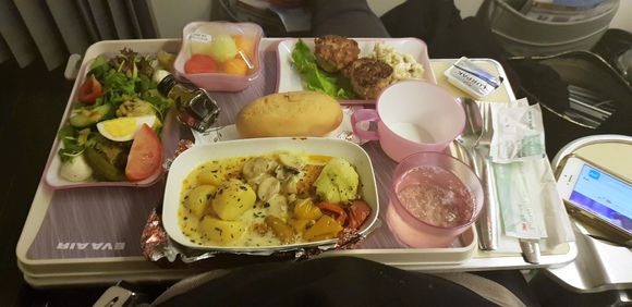 Pan Fried Chicken Cake with Lotus Root Served with Waldorf Salad, Roasted Cajun Cod With Creamy Mushroom Sauce Served with Steamed New Potatoes