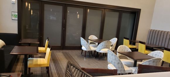 Closeup of breakfast seating choices. 