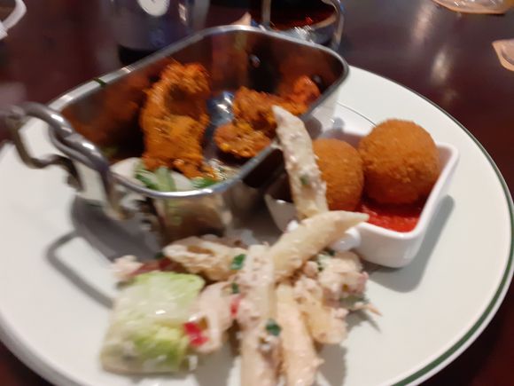 small selection of the evening snacks ( chicken tikka in the metal trays)
