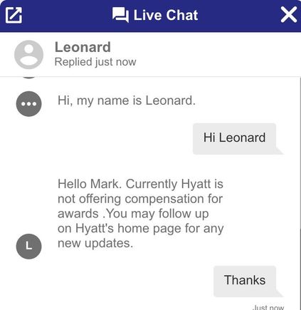 Live chat with Hyatt - 21 Feb 2022