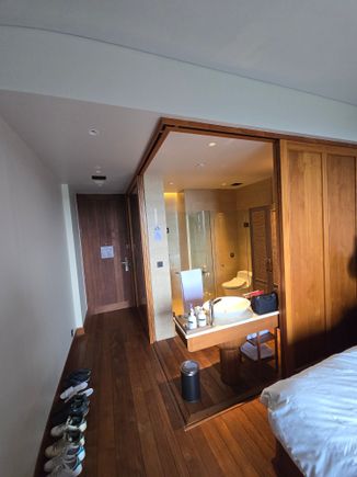 Room with open bathroom