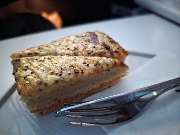 I wasn't too hungry mid-flight, but had to give the Croque Monsieur a try.  It was delicious and not too big. 