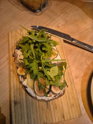Fresh fig, preserved lemon, goat cheese on sourdough ciabatta