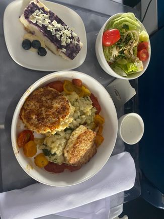 SEA-MSP Lunch. No FEBO so I was almost last so choices were Cauliflower Cakes or Charcuterie Plate. The Cakes were actually pretty good as was the Orozo.  I liked each but it was a lot of the same texture. 