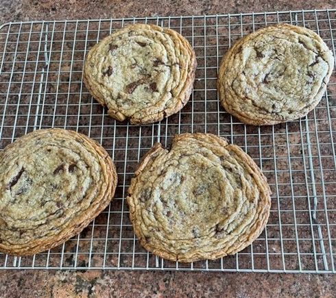 Giant Crinkled Chocolate Chip Cookies
