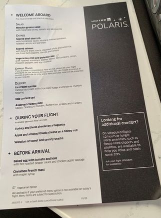Menu for SFO-ICN, Jan. 17