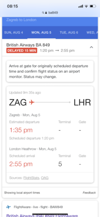 Google says at the same time that the flight is delayed
