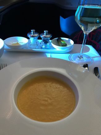 Tasty carrot and ginger soup. Disappointed no ricotta croquettes were served with it as per menu.