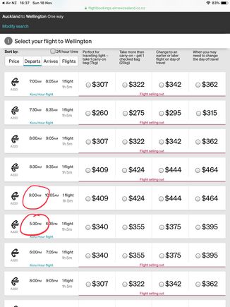 AKL to WLG availability 