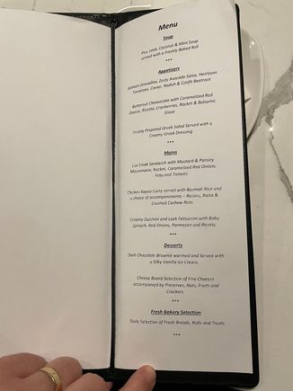 Pre-flight dining menu on 6/11/22