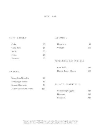 Mini-bar menu list