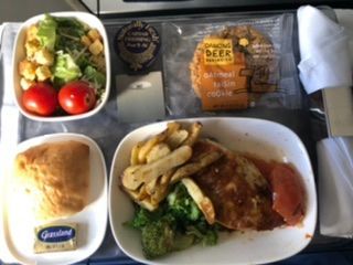 Lunch - Stuffed chicken breast, fingerling potatoes, broccoli, Caesar salad, roll, cookie 