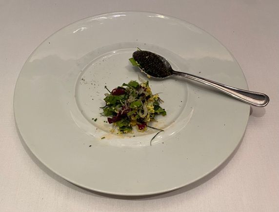 The salad with a dollop of caviar 