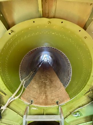 The tunnel between the two sections looking towards the front of the aircraft 