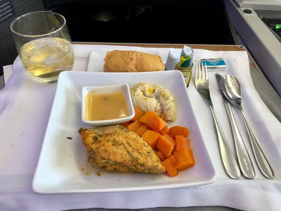 Baked chicken breast with sauce.   Sweet potatoes.  Multigrain veggie mash.   All very tasty. 
