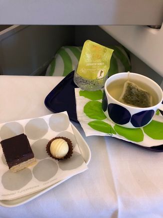 Petit fours: this was listed on a menu and when I requested it I was told by chief of cabin crew they had none. I said it’s on the menu. She took my menu and started browsing pages. She said she need to check if they have it. Soon she returned with chocolate praline and cake and explained that the menu is new and that’s why she didn’t know about it. I’m not so sure she was telling the truth since the menu had created to celebrate Finland’s 100th birthday that was last year.