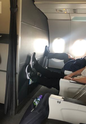 2 minutes into boarding. I’m pleased to report the csm has at least made him put his shoes on. 
