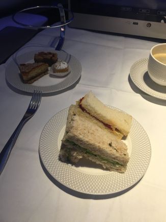 The sandwiches weren’t exciting and the cakes were dry. F cabin on 2Aug LHR - JFK