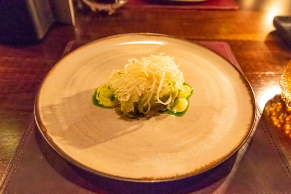 Cabbage, onion, and butter. This was a fantastic course and made me wonder why I don't cook with cabbage more often. The presentation isn't all that, but the flavors just popped.