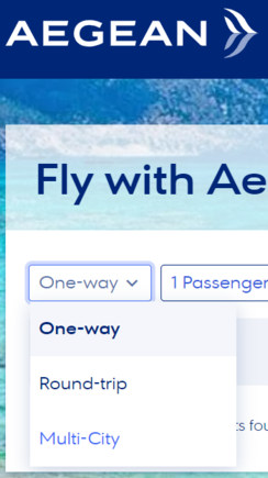 
Pulldown choice from "Destinations" pulldown and clicking "More" option, NOT the A3 home/landing page. Multi-City option shown.
