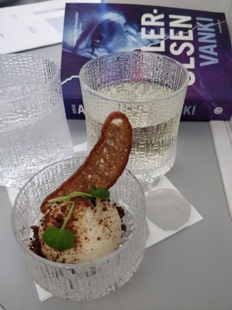 amuse bouche. Tasty coffee style mousse. Really good, except that not enough of that hapankorppu. The mousse was impossible to eat without.