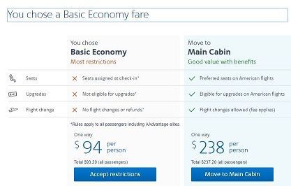 Basic Economy versus Main Cabin.  Insulting.