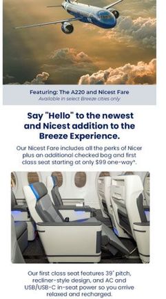 Breeze announces new Nicest fare on new Airbus A220s.
