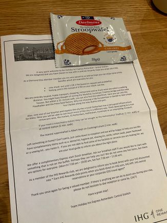 Welcome letter + welcome sweet treat