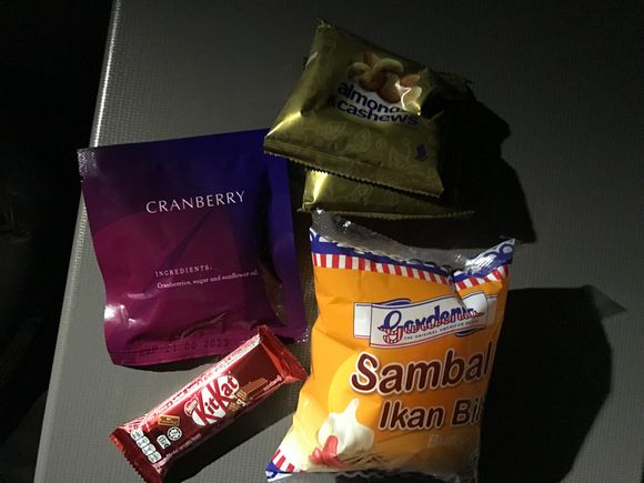 Some of the contents of the galley snack basket: no2 son loved the spicy sambal ikan bun