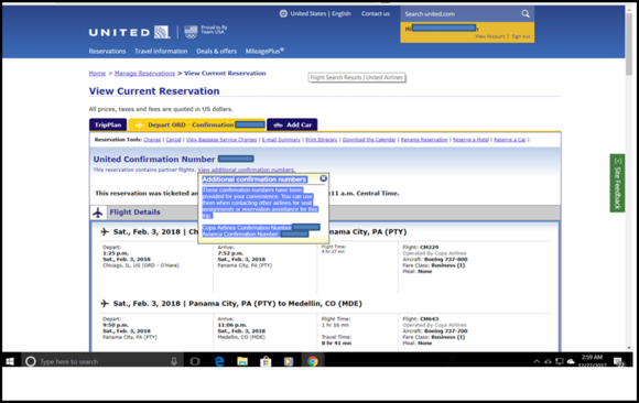 Here is the page where you can see the multiple airline confirmation numbers.