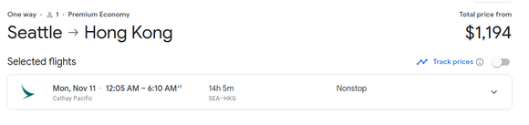SEA -> HKG in PE