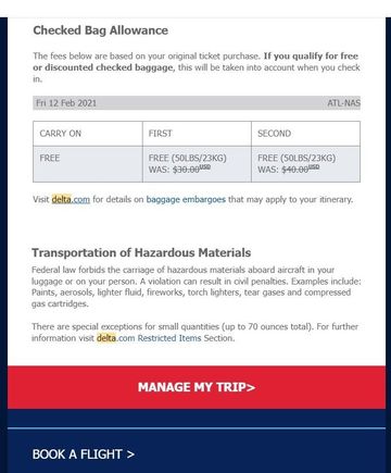Feb 2021 trip, booked about 3 days prior. Notice the two free bags listed for being a medallion.