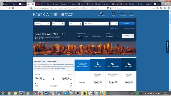 Delta.com with the menus moved up top.