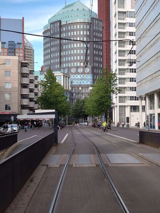 City center view, entrance Moxy hotel