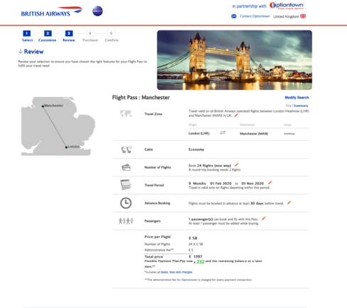 Flight Pass £58 option to Manchester