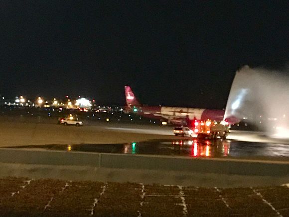 A321 TF-MOM getting a water cannon salute
