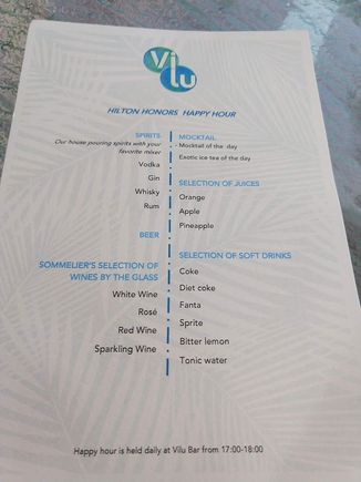 Hilton Honors Happy Hour Menu July 2018