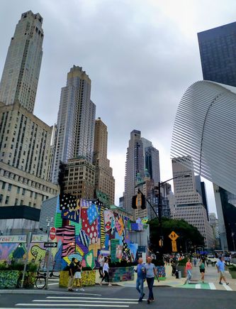 In lower Manhattan, approaching the 9/11 Memorial 