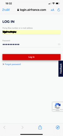 AF app login page on iOS device (iPhone)