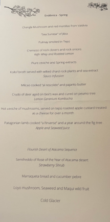 The menu and juice paring