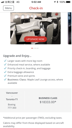 YVR- YYZ Upgrade Feb 19 2018  AC 118