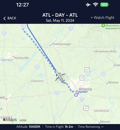 Go home flight tracker. You’re drunk. Showing us heading northwest back towards Nashville despite our heading being 180 deg the opposite direction heading southeast towards ATL. A friend and fellow FTer sent me a picture of the flight status for his wife’s flight showing the same error this morning. 