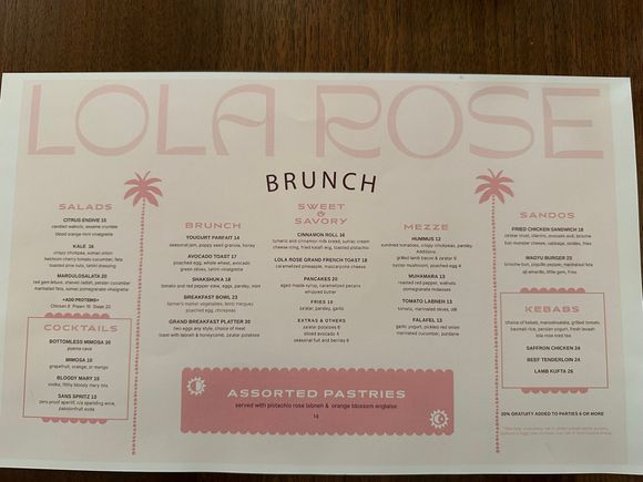 Saturday and Sunday brunch menu, which isn't currently on the website -- other menus are accurate on the website