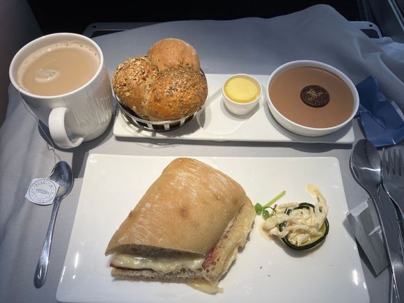 Too much bread, but cuppa and chocolate mousse made up for it!