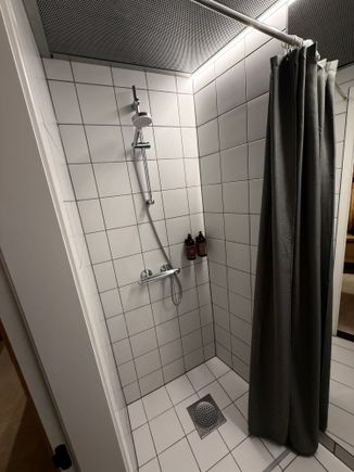 The shower has not been used but seems tight. Particularly with a shower curtain, which I normally find gross even if they are brand new.