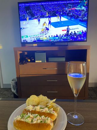 Freshly made lobster rolls and a Louis Roederer Blanc de Blanc 2015
