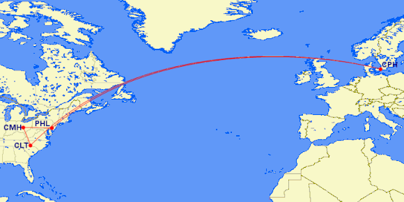 http://www.gcmap.com/mapui?P=CMH-PHL-CPH;CMH-CLT-CPH