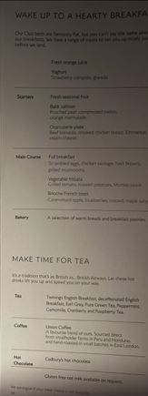 Breakfast menu