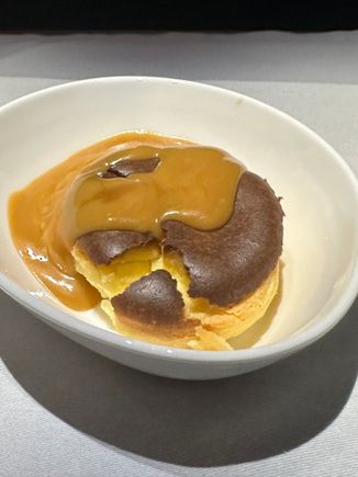 A warm basque cheesecake with caramel sauce. Serving it warm completely ruined it - again, bad choice on my part!