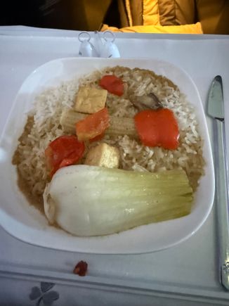 Main was the Thai curry. It was great but a little over done. Crew forgot to bring out my main so it was sitting in the oven for a while.